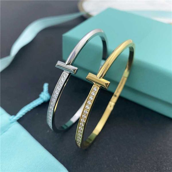 

classics imitation platinum bangle chain bracelet gold rose silver with diamond letter t bangle for men and women couples lovers gift not fa, Black