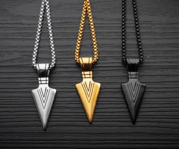 

cool arrow pendant stainless steel 316l jewelry trendy hiphop punk necklace for men geometric design 3 colors necklaces9242607, Silver