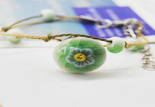 

new chinese style ceramics beads vintage flowers bracelet women cute girls lucky flower charms bracelets female jewelry wedding pa9330590, Golden;silver