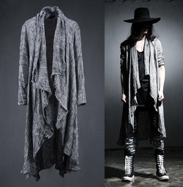 

whole mens long sleeve linen fold retro shawl cardigan trenchmales long pull style punk rock fashion sweaters coat men outer3112670, Tan;black