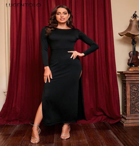

casual dresses fashion craft backless dress women slim skinny high slit black spring summer lady long sleeve dinner dressesca6826097, Black;gray