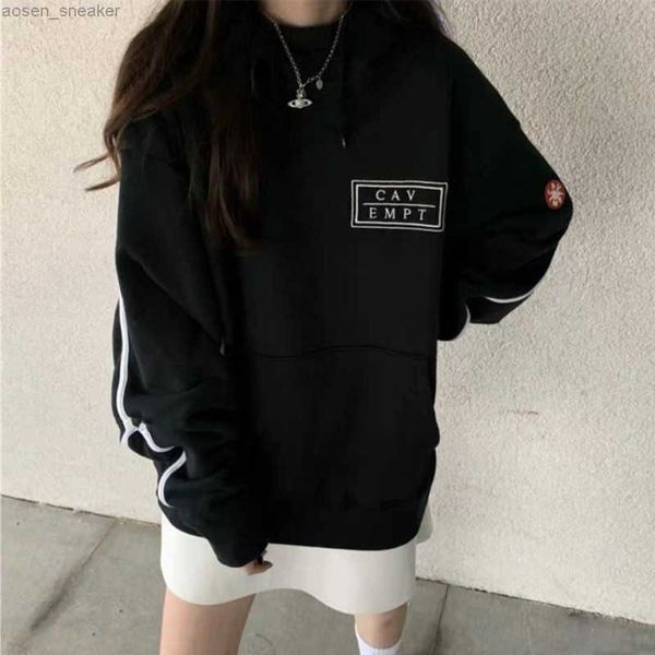 

the new cavempt c.e 23aw unbalance heavy hoodie men women embroidery warm retro sweatshirts solid pullover, Black