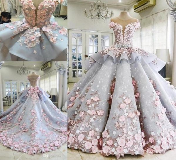 

michael cinco superb ball gown garden wedding gowns handmade flowers 3d floral applique puffy princess lace wedding dresses tiered9316393, White