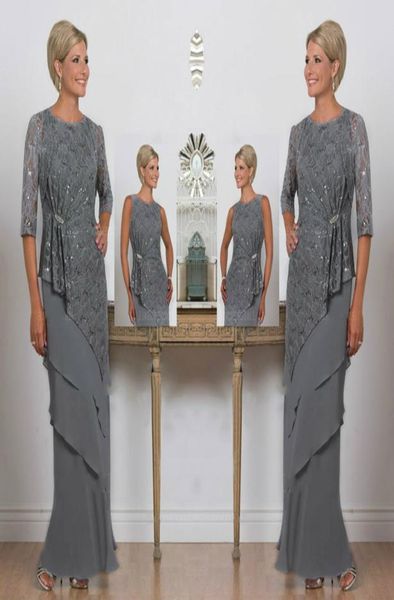 

grey mother of the bride dresses long lace sequined ankle length half long sleeves mother039s gowns wedding guest dress plus si7355686, Black;red