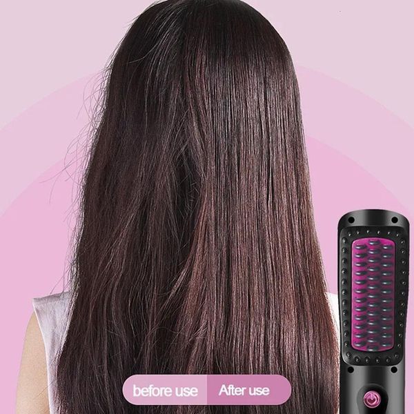 

hair straighteners usb wireless professional hair straightener curler brush ion comb negative curling girl heating styling straightening too, Black