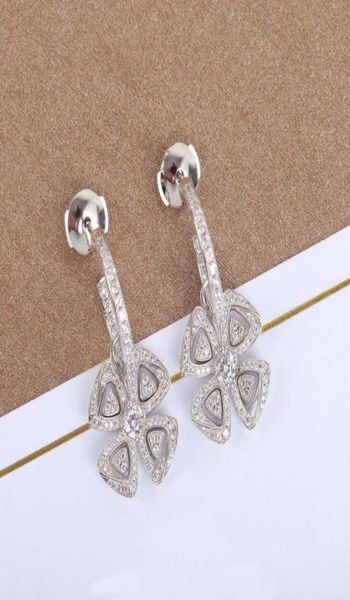 

s925 silver charm drop earring with all diamonds and flower shape design hollow design for women wedding jewelry gift have box sta3150882, Golden