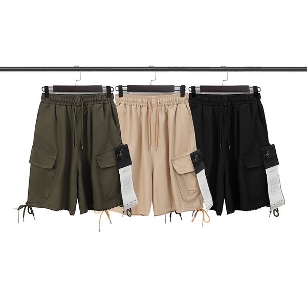 

man pants casual shorts large pockets heavy work design multi pocket sports shorts compass dual color logo buckle up the design black khaki, White;black