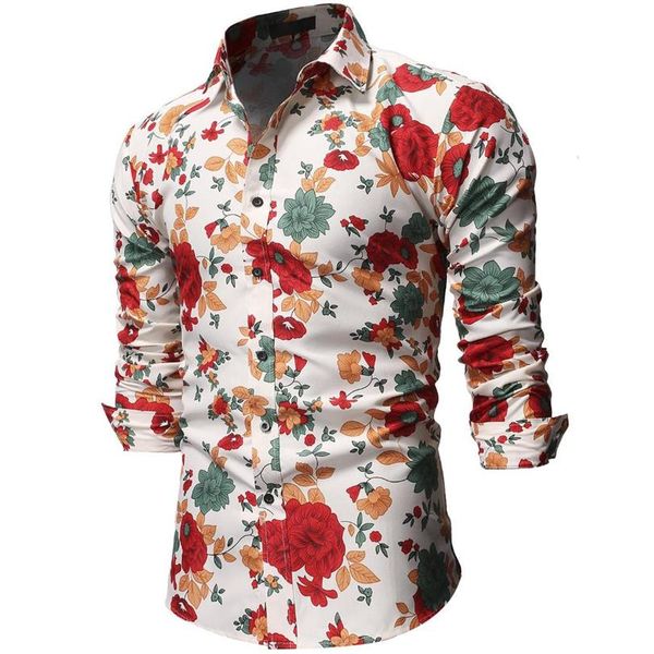 

hawaiian shirt for male flower pattern slim fit new red pink men's casual floral shirt stay long sleeve blouse men209v, White;black