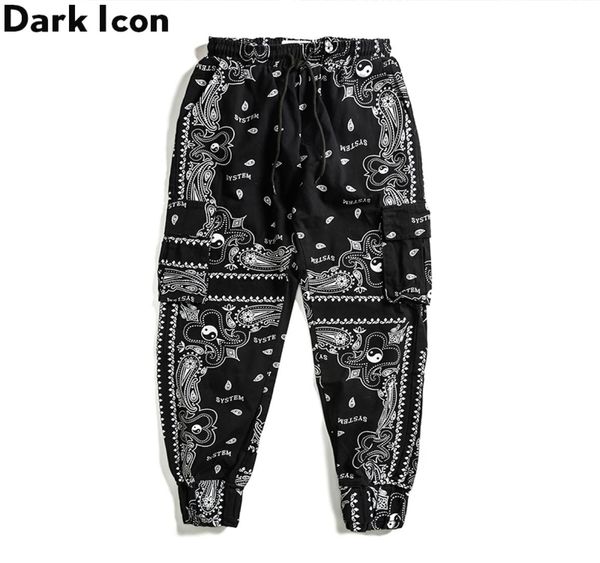 

dark icon bandana jogging pants men women elastic waist side pockets men039s pants trousers cx2007292873203, Black