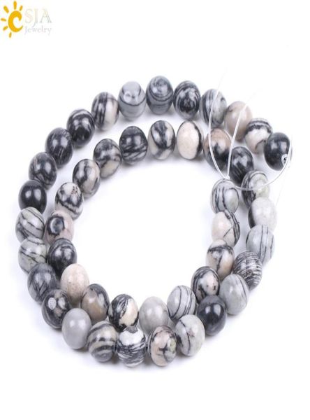 

csja 10mm australia zebra strip round spacer loose bead 35pcs bulk dull polished stone beads supply for necklace bracelet handmade7294214, Black