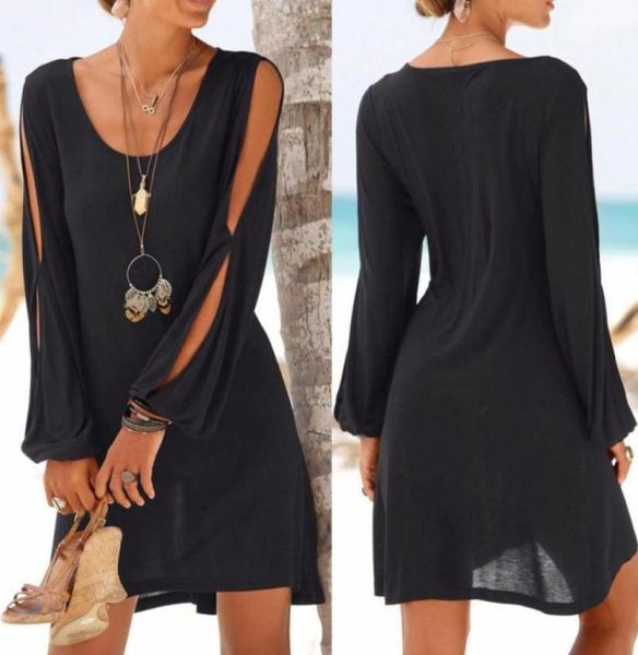 

casual dresses dress fashion women oneck hollow out sleeve straight solid beach style mini 20218124689, Black;gray