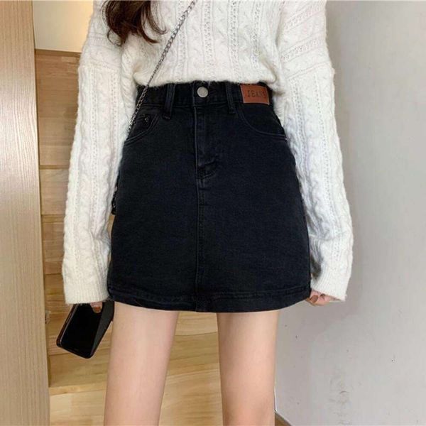 

black denim skirt for women spring and summer style large size fat mm high waist hip cover a line short