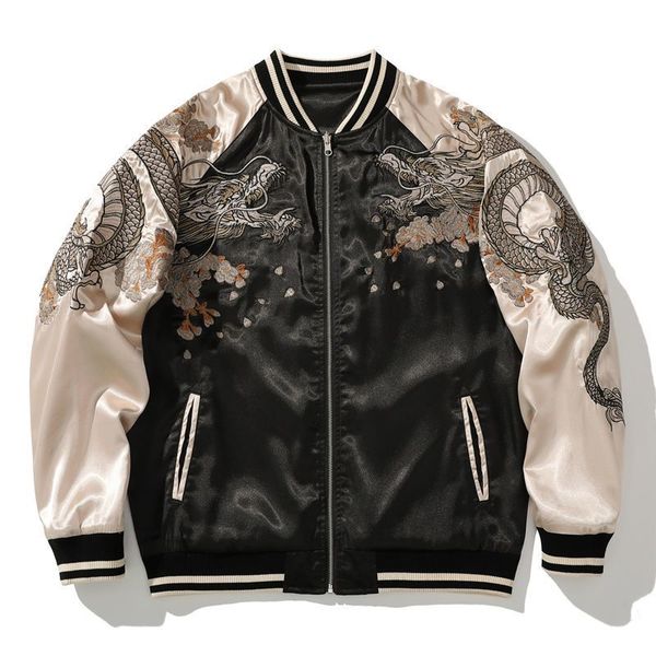 

men's jackets spring and autumn embroidered jacket dragon animal men's baseball uniform embroidered contrast color casual couple c, Black;brown