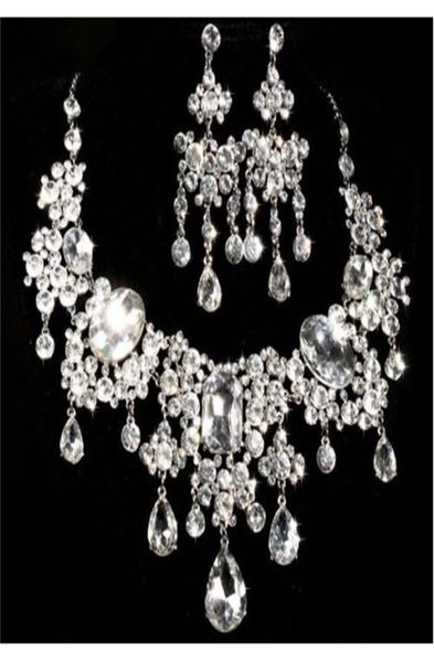 

fashion prom jewelry set clear rhinestone crystal earrings necklace bridal wedding party gift8387936, Silver