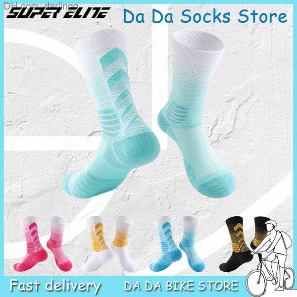 

sports socks men's swimwear new gradient high help outdoor racecourse elite socks thickening competition actual combat sports socks bas, Black