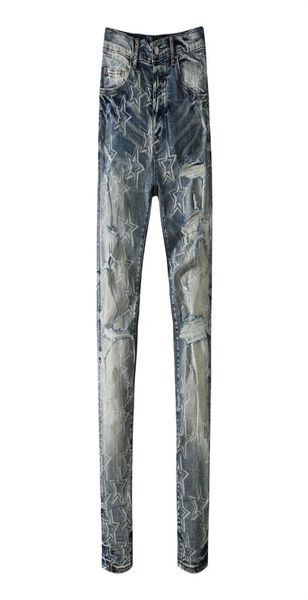 

mens jeans star printed european and american pants washed worn9494054, Blue