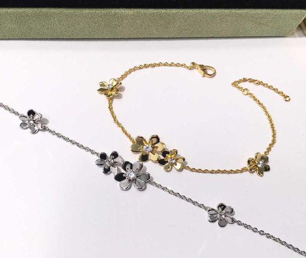 

brand pure 925 sterling silver jewelry for women silver chain clover bracelet praty wedding jewelry gold color flower bracelet1330008, Golden;silver