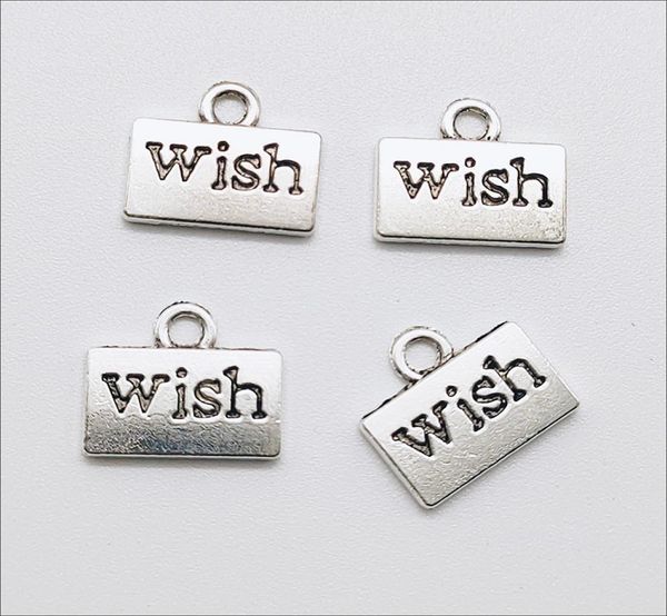 

whole lot 100pcs letter wish antique silver charms pendants for jewelry making bracelet earrings diy keychain pendant 1211mm 4677585, Bronze;silver