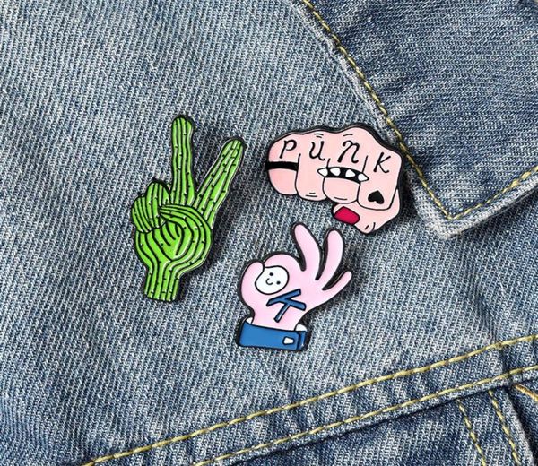 

cute punk ok gesture enamel brooches pin for women girl fashion jewelry accessories metal vintage brooches pins badge whole gi5634366, Gray