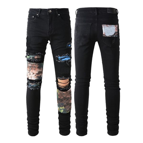 

luxury jeans fashion designer jeans for men women high street pant slim fit elastic embroidery pants fashion swing paint mens clothing size, Blue