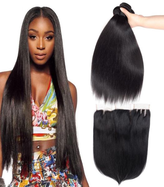 

straight human hair bundles with 44 lace closure human hair extensions 3 bundles wet and wavy with closure brazilian hair8152493, Black;brown