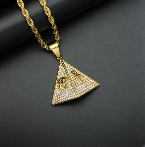 

hip hop necklace pyramid eye of horus ankh pendant necklaces for women and men gold color iced out bling ancient egypt jewelry9670222, Silver