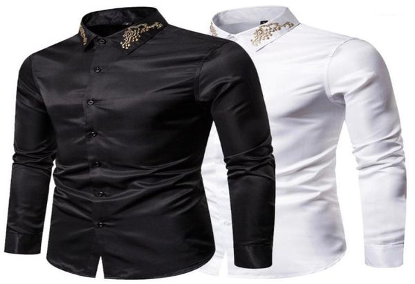

mens dress shirts mens fashion casual slim solid long sleeve shirts high end embroidery business formal dress size 2xl16814159, White;black
