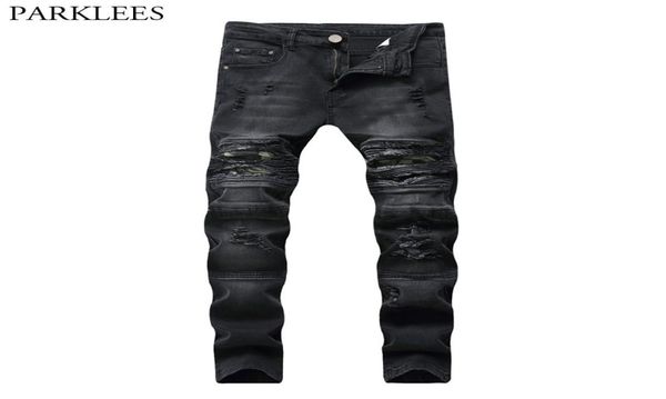 

black skinny ripped biker jeans men 2020 casual wash cotton slim fit hole destroyed jeans pants mens hip hop damage homme4872035, Blue