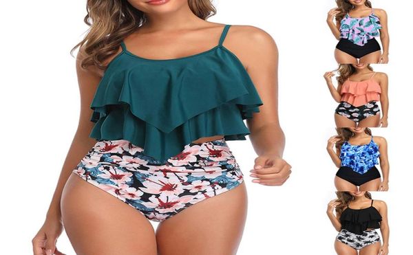 

sfit swimsuit for women two piece double flounce with high waisted ruched bottom tankini set swimwear bathing suit plus size c7193565, White;black