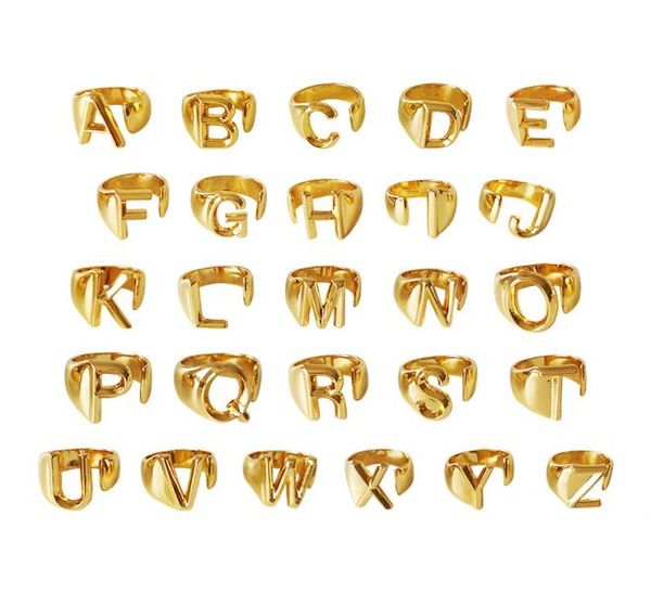 

chunky wide hollow az letter metal adjustable opening ring initials name alphabet for women rings party fashion love woman jewelr5315577, Silver