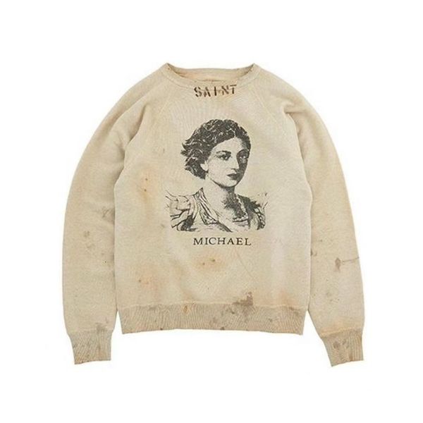 

men's hoodies sweatshirts 23ss japanese style saint michael men women quality graffiti damaged round neck retro vintage washed hooded 2, Black