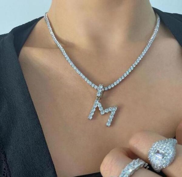 

pendant necklaces hip hop men women jewelry 2021 summer iced out cubic zirconia 5mm cz tennis chain alphabet charm necklace3998060, Silver