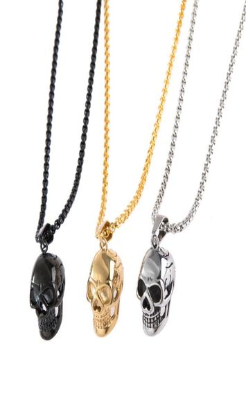 

fashion punk goth stainless steel necklace skull head pendant for men accessories gothic jewelry with 3mm chain4511412, Silver