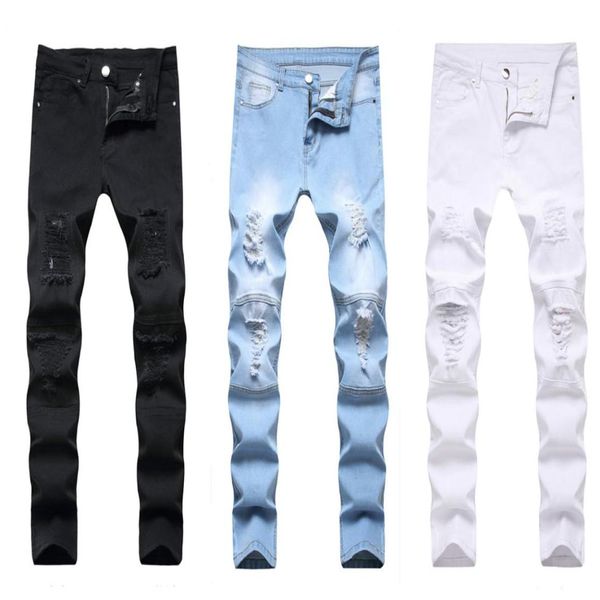 

men039s jeans man white mid high waist stretch denim pants ripped skinny for men jean casual fashion pant9624379, Blue