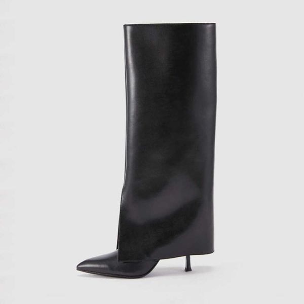 

new pointed thin heel elegant high sleeve boots fashion flapped side zipper style trouser 230822, Black