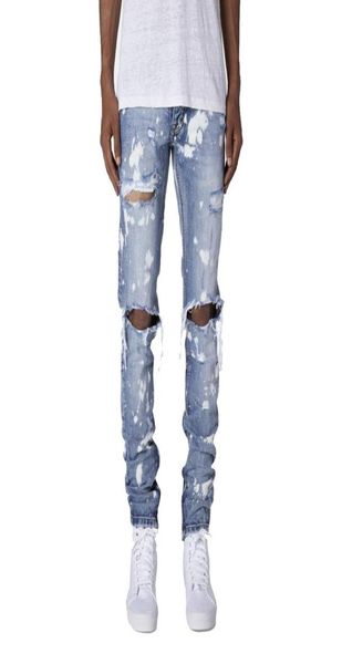 

men ripped skinny distressed destroyed slim fit stretch biker washed jeans pants with holes full length jeans2354918, Blue