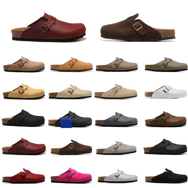 

autumn winter outdoor indoor men women boston clog real leather sandals metal buckle brown khaki black dark black white grey suede real leat