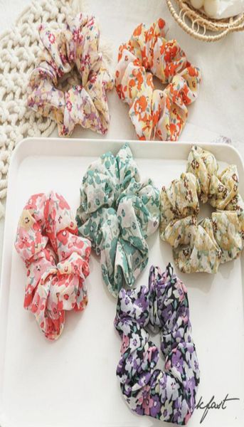 

ins new lady girl hair scrunchy ring elastic hair bands vintage floral printed chiffon large intestine dance scrunchie hairband a35602874, Slivery;white