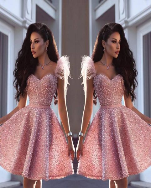 

2019 major beaded pink short cocktail dresses pearls mini skirts sweetheart neck homecoming party dresses6682600, Black