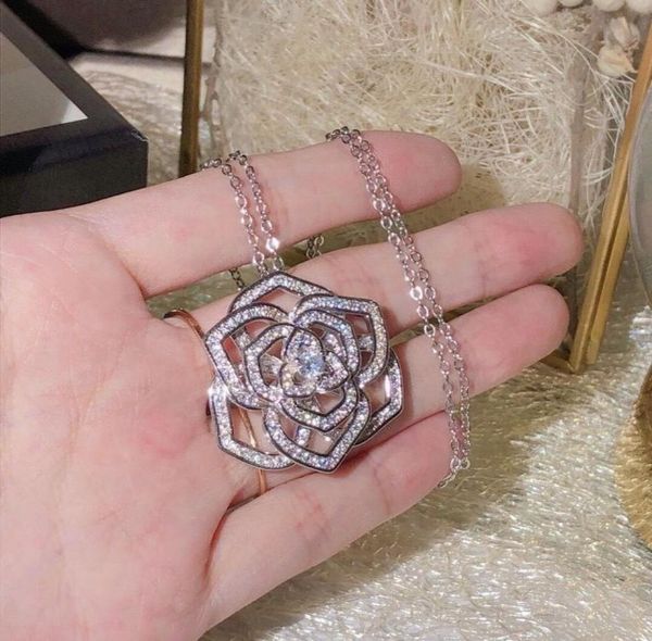 

chouchong brand wedding jewelry set luxury 925 sterling silver rose flower pendant pave white sapphire cz diamond gemstones party 2738284, Slivery;golden