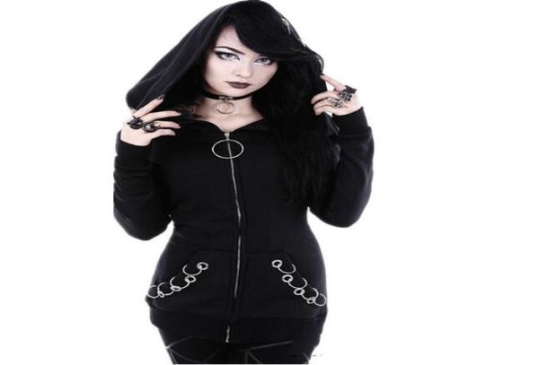 

long gothic punk women hoodies iron ring black loose hood long sleeve casual sweatshirt plus size oversize tracksuit hoody9379081