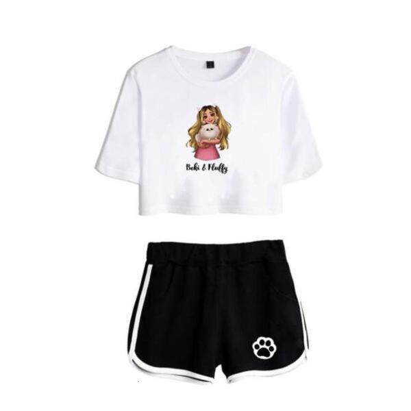 

women's two piece pants rebekah wing merch beki fluffy print tracksuit women two piece set and shorts outfits casual sportwear streetwe, White