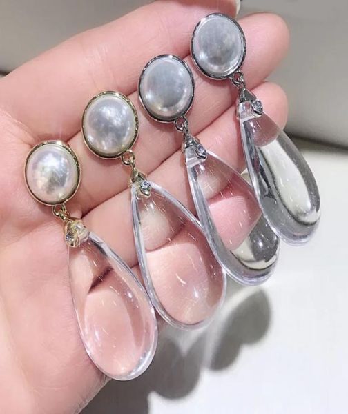 

55x2cm c style transparent alloy silver needle earrings europe and america ladies collection ear stud luxury jewelry accessories 9855116, White