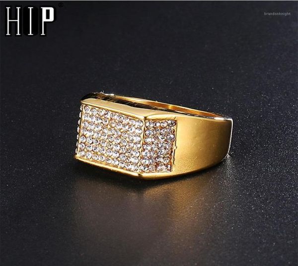 

hip hop gold color stainless steel micro pave rhinestone iced out bling square rings for men jewelry drop14420757, Golden;silver