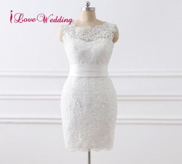 

2018 new fashion short wedding dress sleeveless lace applique bridal gown vestido de novia wedding dresses3507295, White