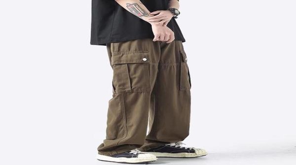 

godlikeu japanese cargo pants men039s large mulit pocket straight fashion fried street trousers6307983, Black