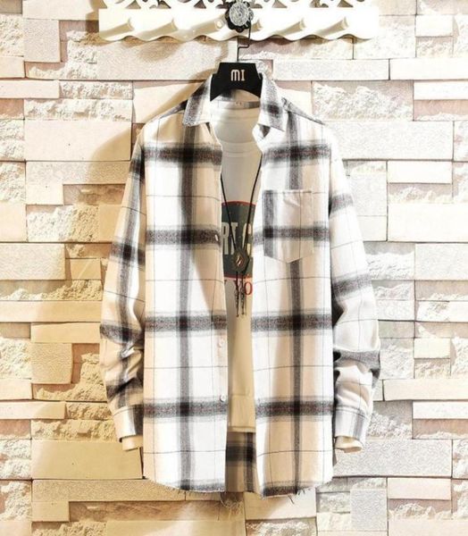 

retro mens shirt new 2021 flannel plaid men039s shirt long sleeve 100 cotton loose streetwear jacket shirts kpop clothes drops36963045841, White;black