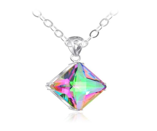 

luckyshine new women square rainbow natural mystic z gems silver necklace party holiday jewelry gift7028291