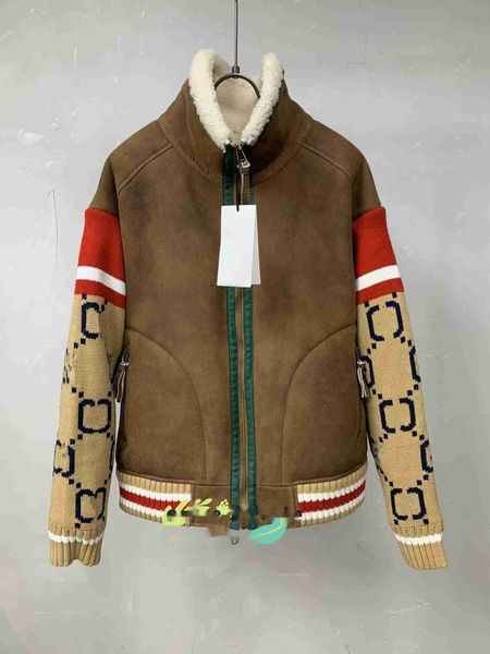 

5a designer down jacket women's parka winter jacket fur integration white goose down filling splicing wool knitted fabric warm men&#039, Black