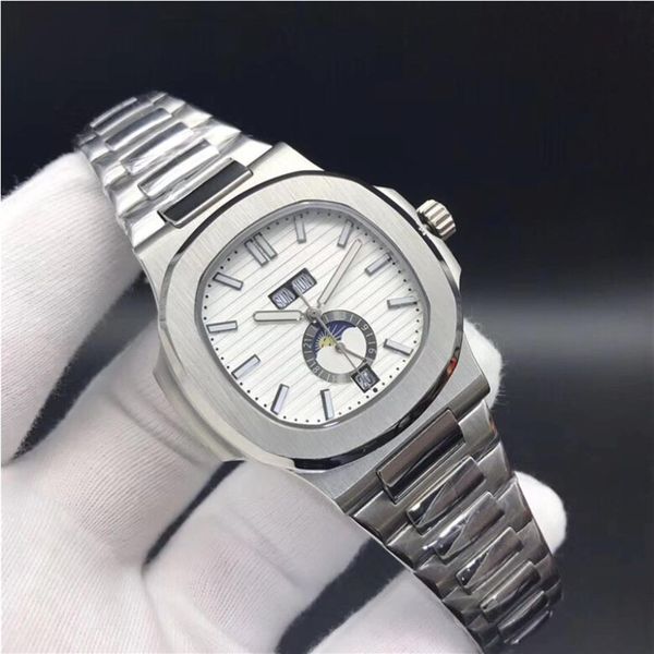 

10 colors watches 5726 mechanical automatic men watch moon phase 24h stainless steel all functions work 40 5mm259w, Slivery;brown